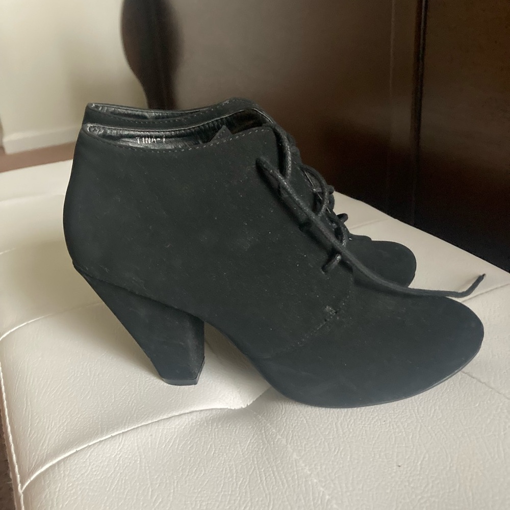 Black faux suede ankle boots